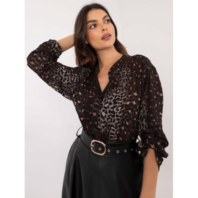 Tmavě šedá maskáčová košilová halenka OCH BELLA Tmavě šedá, Univerzální