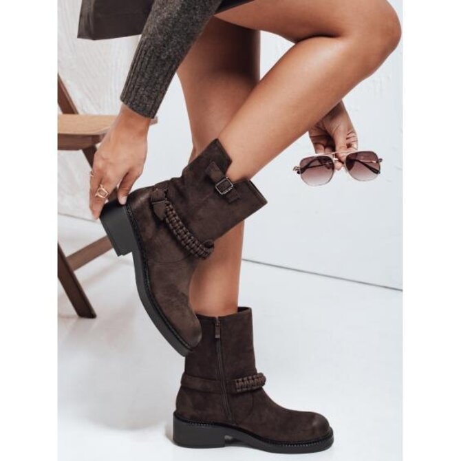 Dámské kotníkové boty, semišové, hnědé Hnědá, 37