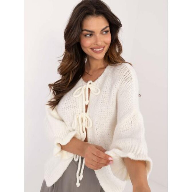 Dámský svetr s 3/4 rukávy ležérní oversize ecru Ecru, Univerzální