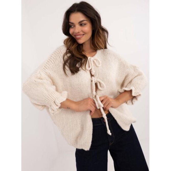 Dámský svetr s 3/4 rukávy oversize světle béžový Béžová, Univerzální