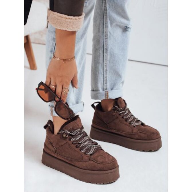 Dámské tenisky s kožešinou na platformě hnědé Hnědá, 39