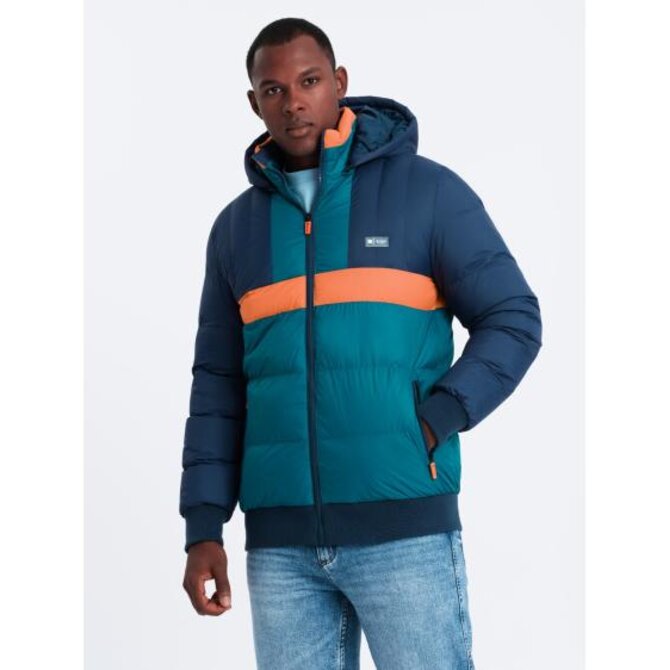 Pánská barevná sportovní retro bunda - tmavě modrá a oranžová V3 Oranžová, S