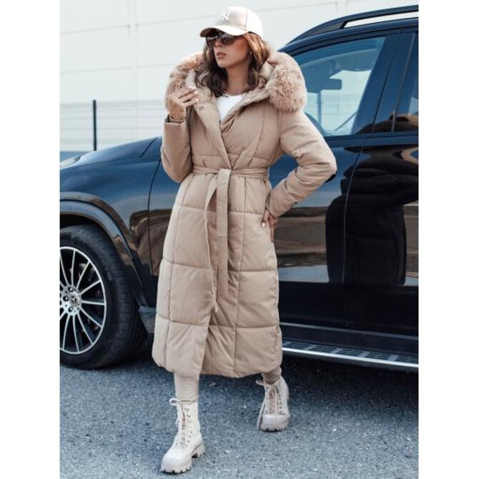 Dámská prošívaná dlouhá bunda GLAMWARM béžová Béžová, XL