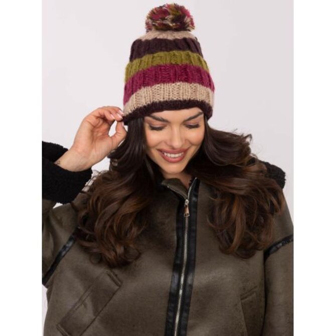 Tmavě béžová a khaki dámská zimní čepice Vícebarevný, Univerzální