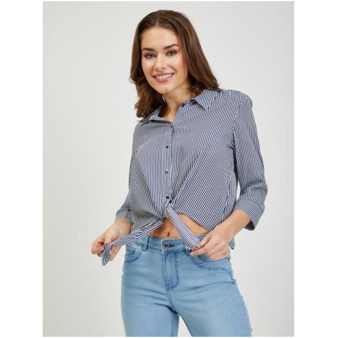 Bílo-modrá dámská pruhovaná košile s uzlem Modrá, 42