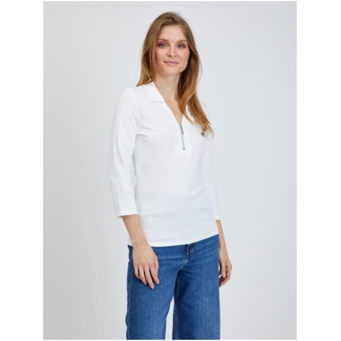 Krémové tričko s tříčtvrtečním rukávem Krémová, XS