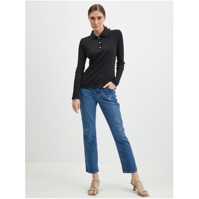 Černé dámské žebrované polo tričko Černá, M