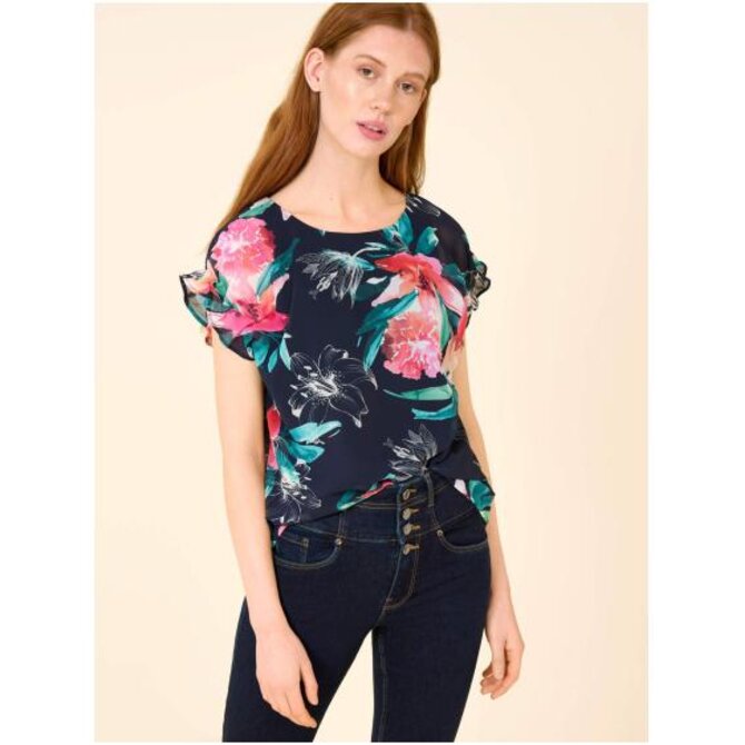 Tmavě modrá květovaná halenka Modrá, 36