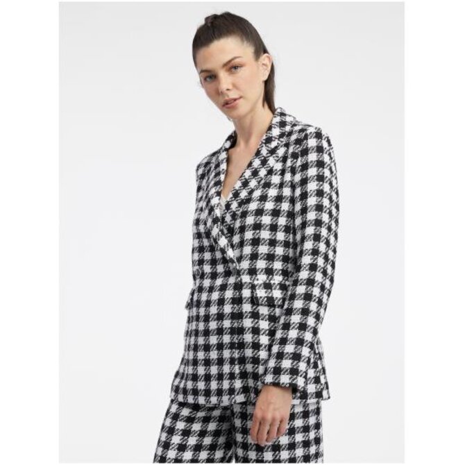 Bílo-černé dámské kostkované sako Bílá, 38