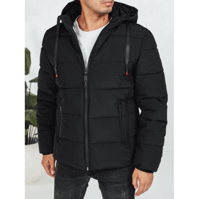 Pánská zimní prošívaná bunda s kapucí, černá Černá, M/48