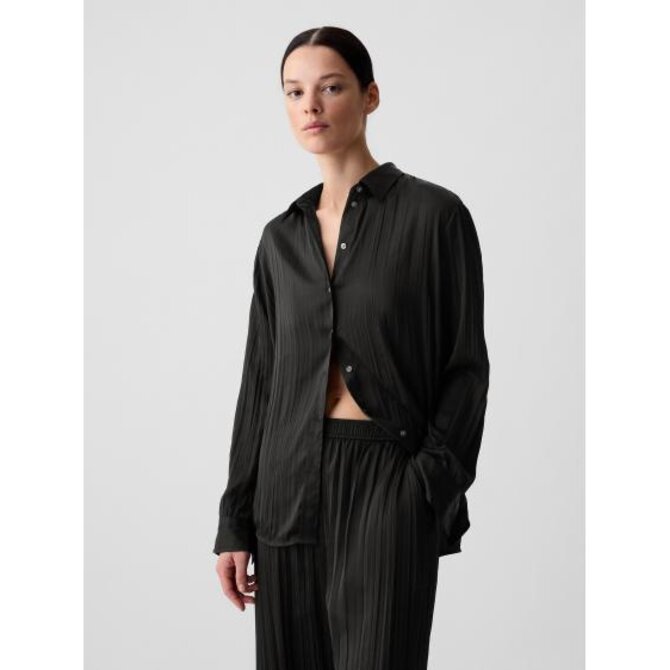 Saténová košile Boyfriend Černá, M