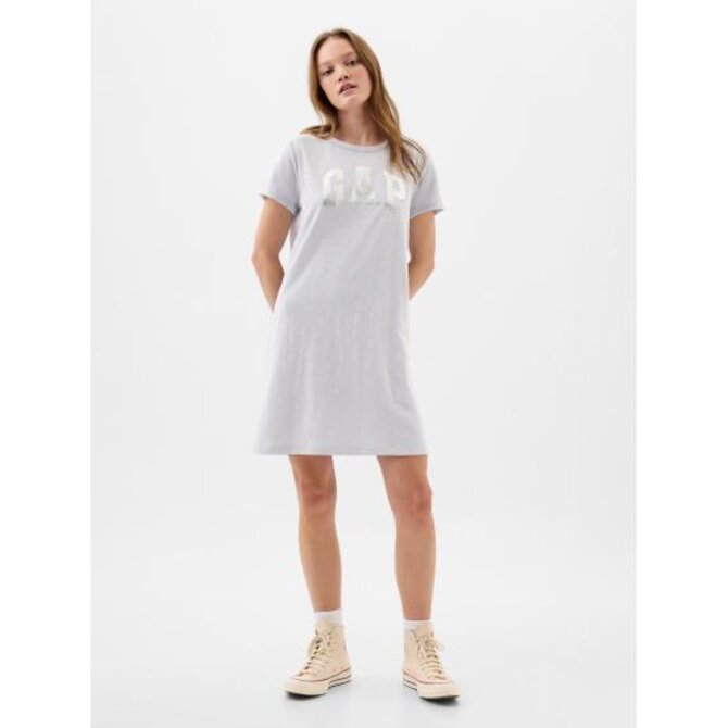 Šaty s metalickým logem Šedá, S
