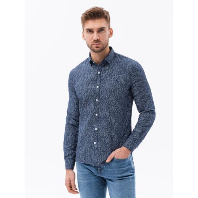 Pánská košile s dlouhým rukávem MANTEL tmavě modrá Námořnická modrá, M