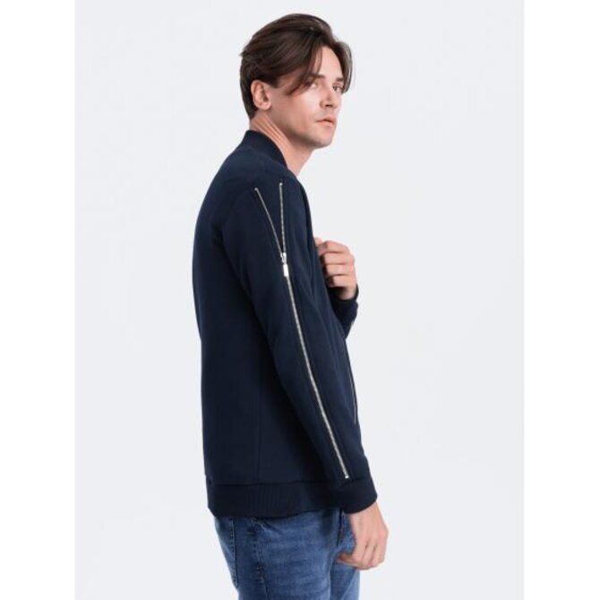 Pánská bunda bomber s ozdobnými zipy na rukávech B1367 tmavě modrá Námořnická modrá, S