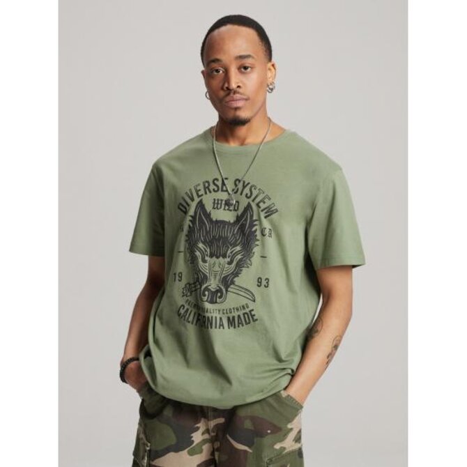 Pánské tričko s potiskem JACKALSS E S1818 khaki Khaki, XL