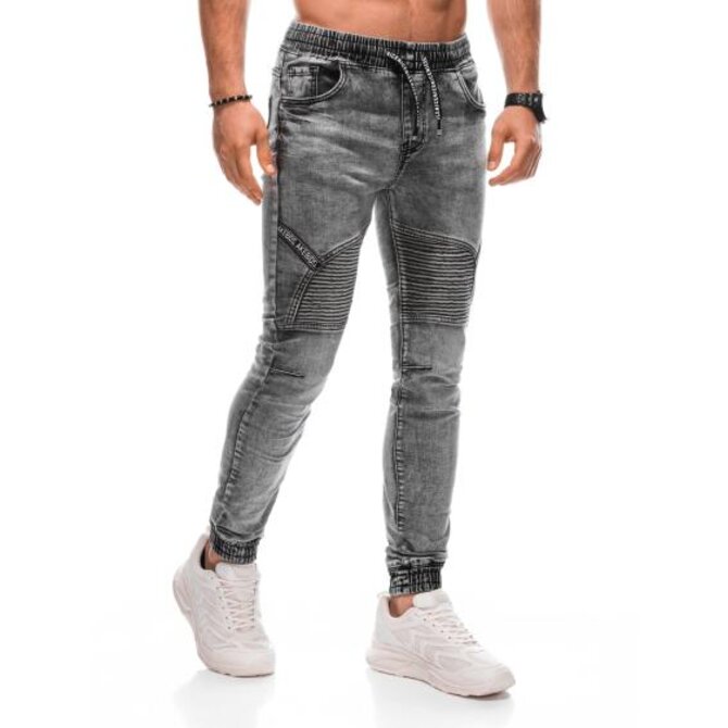 Pánské kalhoty joggers P1378 šedé Šedá, 37
