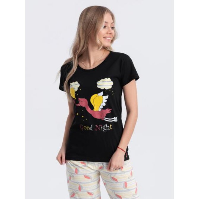 Dámské pyžamo ULR261 černé Černá, XL