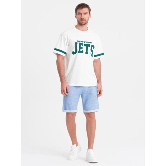 Pánské šortky LOOSE FIT z melanžové tkaniny světle modré Světle modrá, XXL