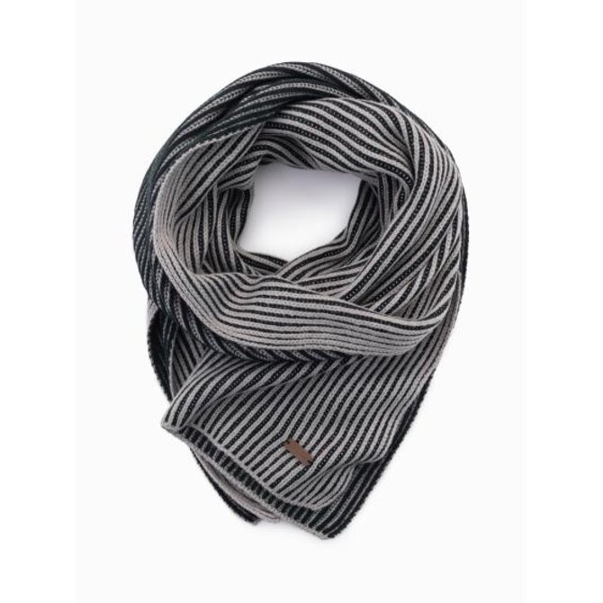 Pletená pánská dvoubarevná pruhovaná šála - šedá a černá Šedá, Univerzální