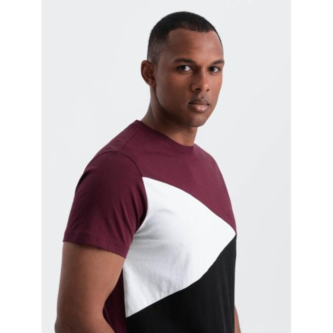 Pánské bavlněné tříbarevné tričko V5 OM-TSCT-0174 bordó a černá Červená, S