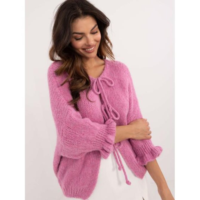 Dámský svetr oversize s 3/4 rukávy růžový Růžová, Univerzální