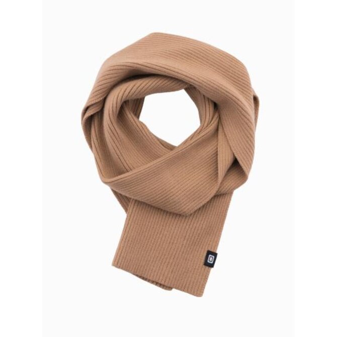 Pánská jednobarevná pletená šála s žebrováním - světle hnědá Hnědá, Univerzální