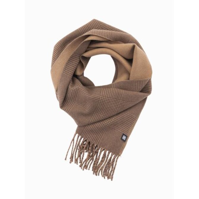 Pánská jednobarevná žebrovaná pletená šála - světle hnědá Hnědá, Univerzální