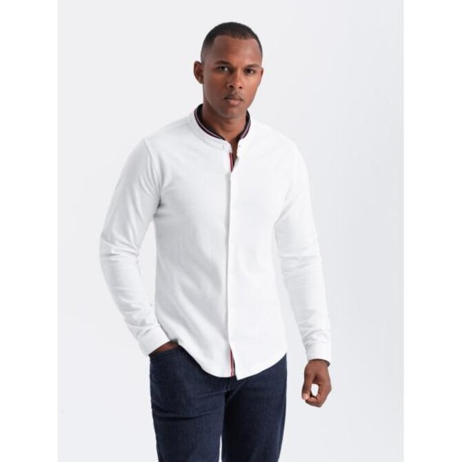 Pánská SLIM FIT košile z dekorativní látky - modrá V1 Bílá, XXL