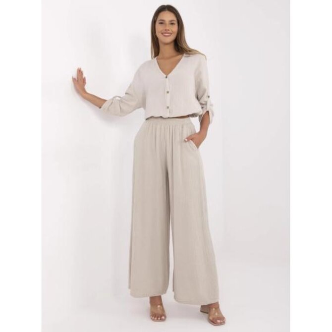 Béžové mušelínové kalhoty se širokými nohavicemi Béžová, Univerzální