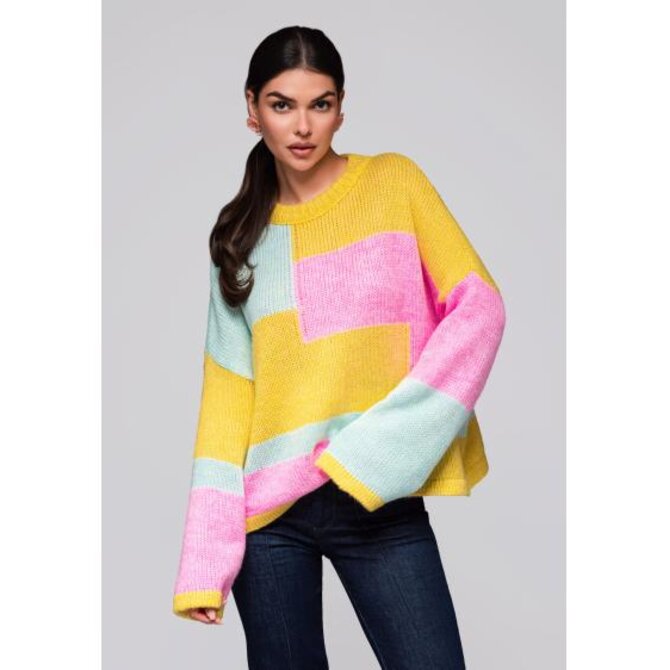 Dámský svetr LW-SWSW-0108 – žlutý/mátový Žlutá, Univerzální