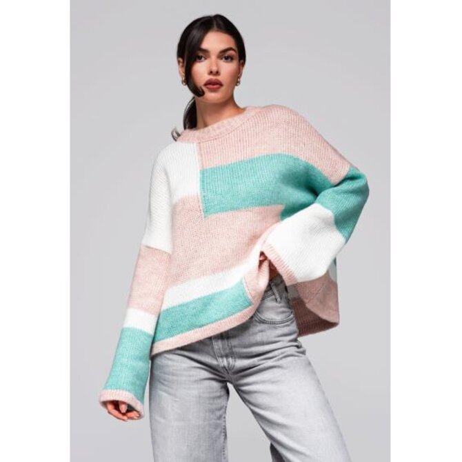 Dámský svetr LW-SWSW-0108 – růžový/krémový Růžová, Univerzální