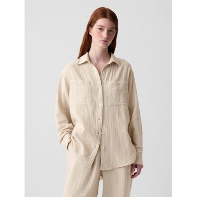 Mušelínová košile oversize Béžová, XXL