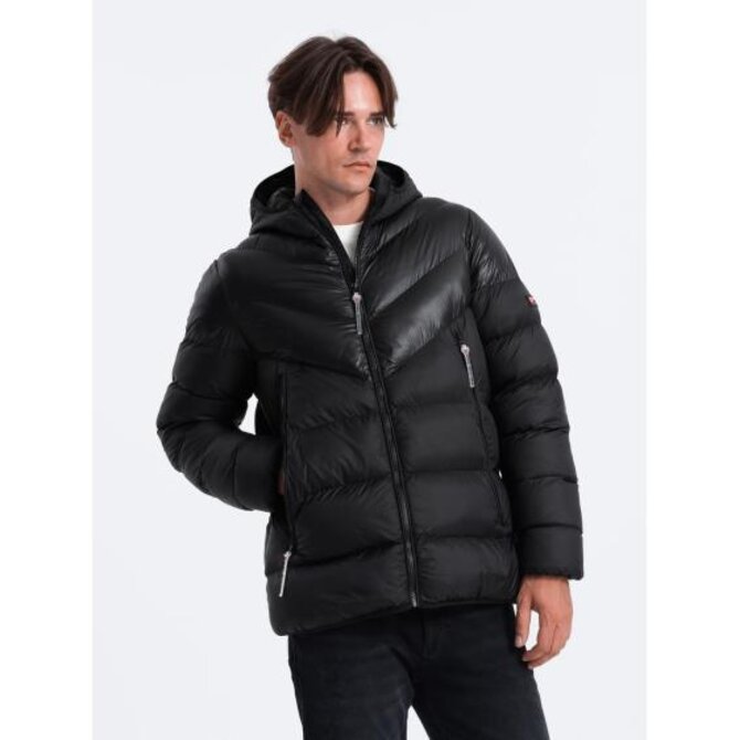 Pánská zimní prošívaná bunda V1 OM-JAHP-0145 černá Černá, L