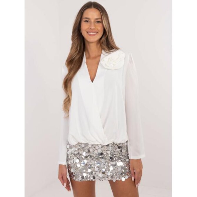 Bílá obálková společenská halenka s dlouhým rukávem Bílá, Univerzální