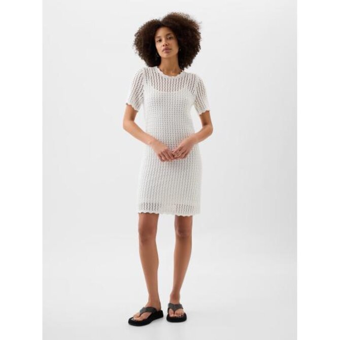 Háčkované mini šaty Bílá, XS