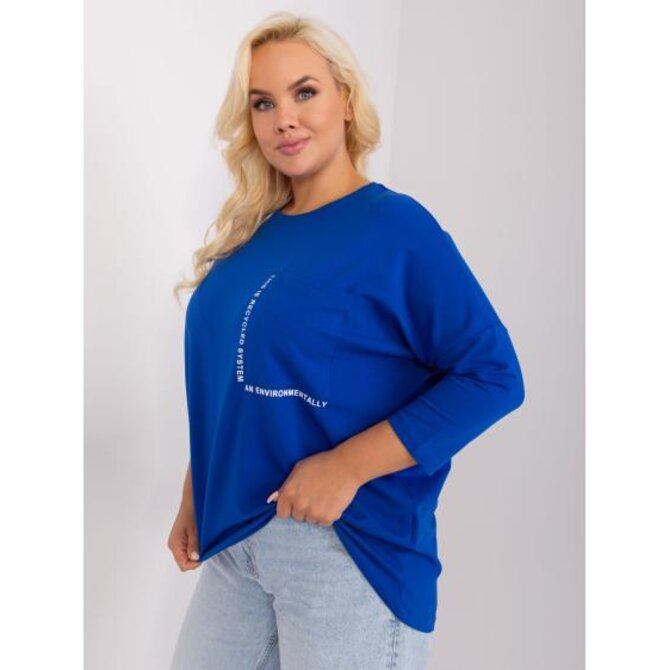 Dámská halenka plus size s kulatým výstřihem MEIRR kobaltová Modrá, Univerzální