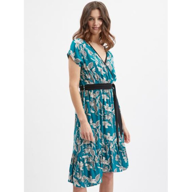 Petrolejové dámské květované šaty Petrolejová, 34