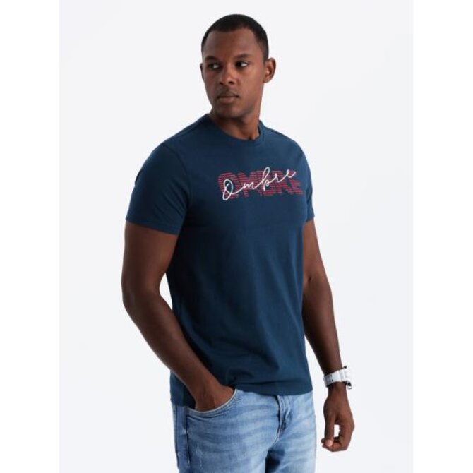 Pánské bavlněné tričko s jemnou výšivkou - krémová V2 Námořnická modrá, S