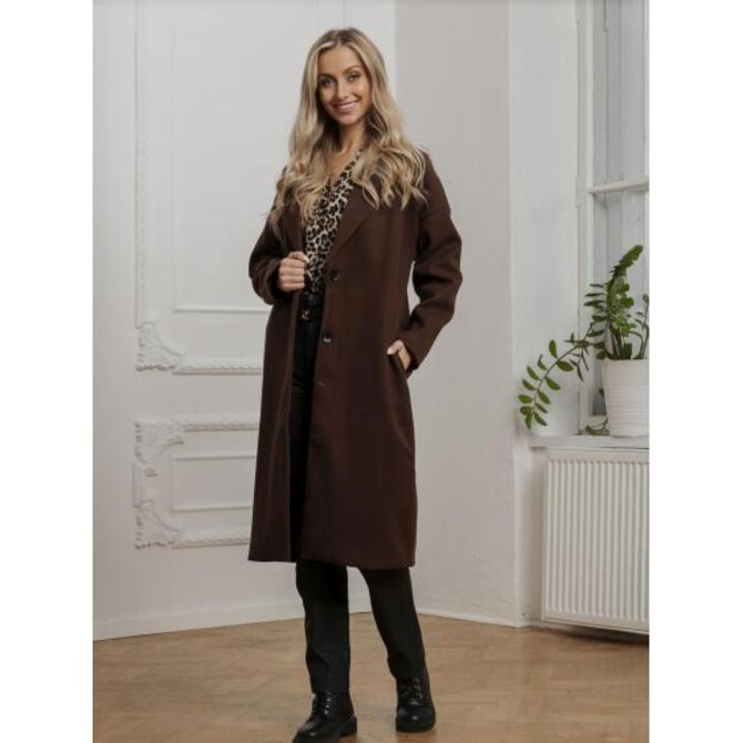 Dámský kabát CLR036 - tmavě hnědý Hnědá, S