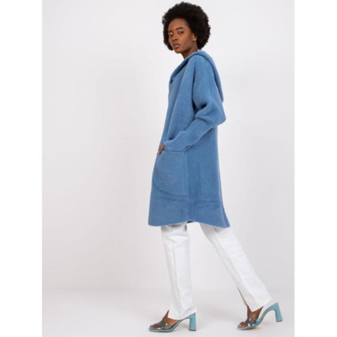 Dámský kabát z alpaky s kapucí CAROLYN světle modrý Námořnická modrá, Univerzální