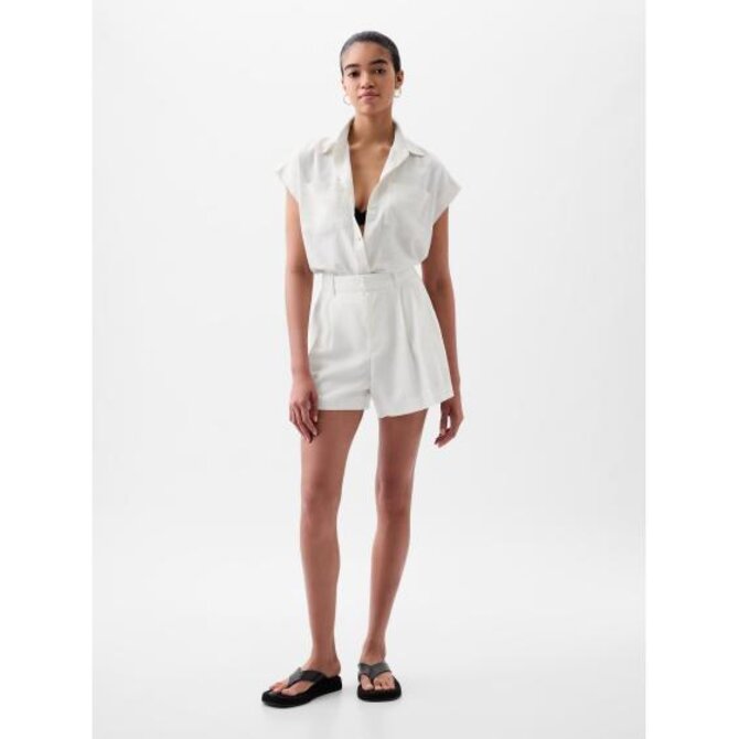 Lněné kraťasy high rise Bílá, L