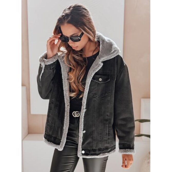 Dámská zimní bunda džínová s kožešinou šedá Břidlicová, S