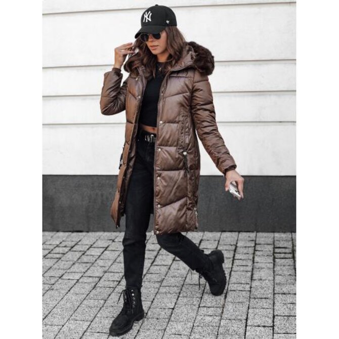 Dámská zimní bunda ULTRAWAY prošívaná s kapucí kávová Karamelová, XXL
