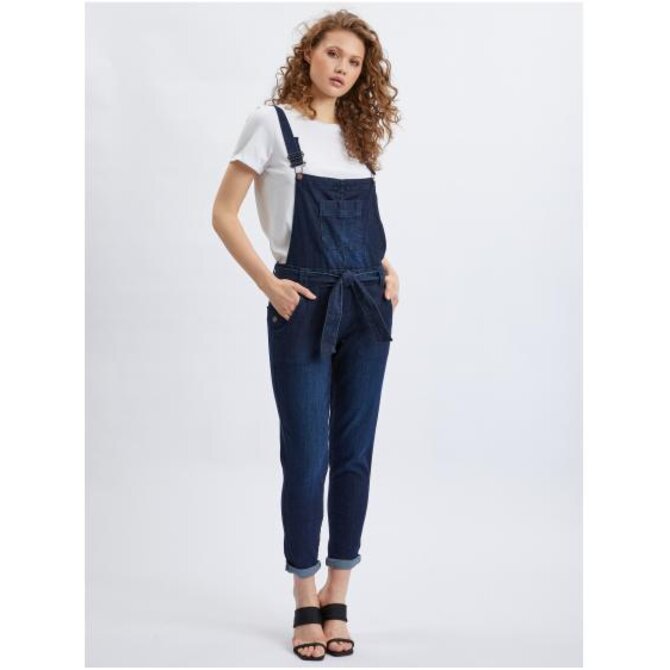 Tmavě modré dámské slim fit džíny s laclem Modrá, 34