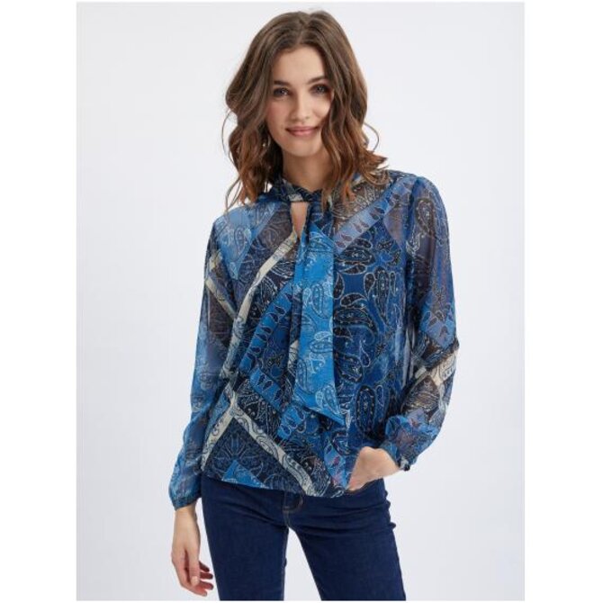 Tmavě modrá dámská vzorovaná halenka Modrá, 34