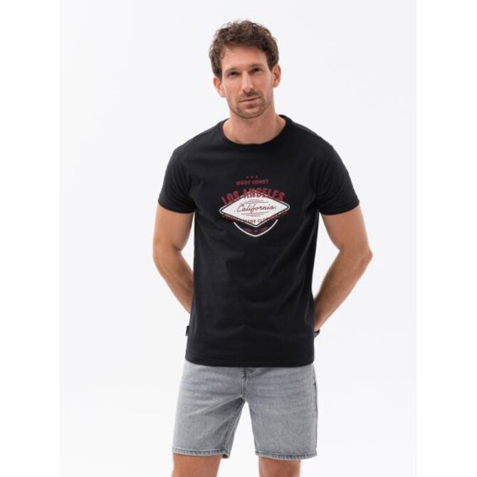 Pánské bavlněné tričko s potiskem V1 OM-TSPT-0120 černé Černá, S