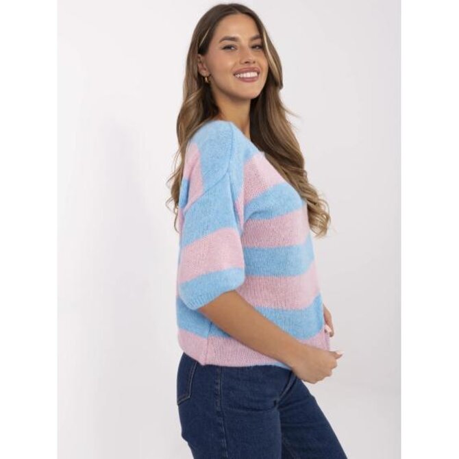 Fluo růžové mini pletené šaty s copánky RUE PARIS Modrá, Univerzální