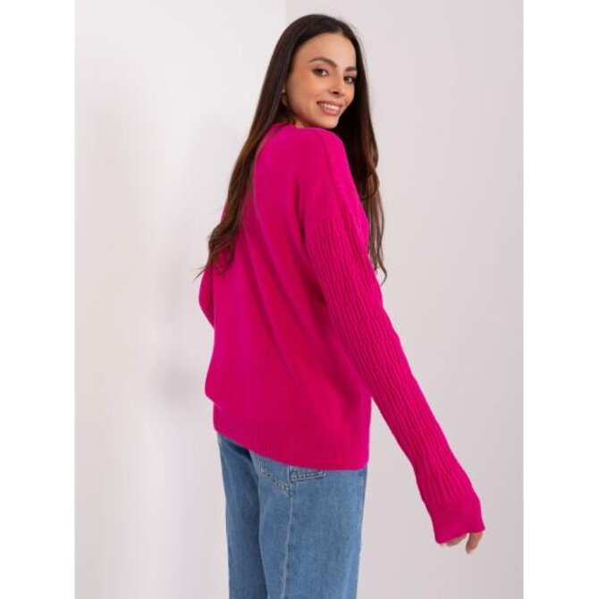 Fluo růžový oversize svetr s kulatým výstřihem Růžová, Univerzální