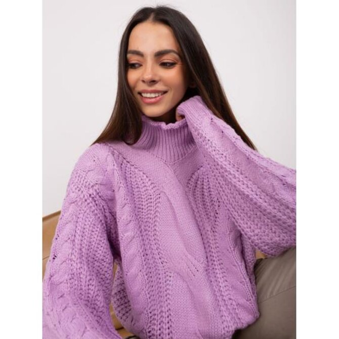 Fuchsiově-bílý klasický svetr s kulatým výstřihem Fialová, Univerzální