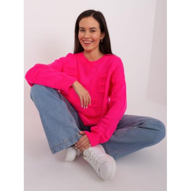 Fuchsiový svetr s copánky a límcem Růžová, Univerzální